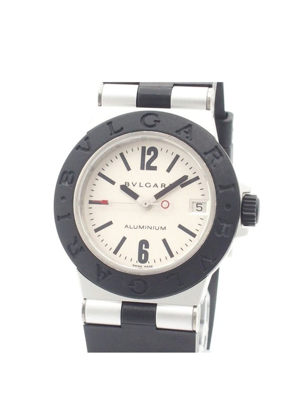 Bvlgari Aluminum Watch White Rubber Date Boys' Quartz